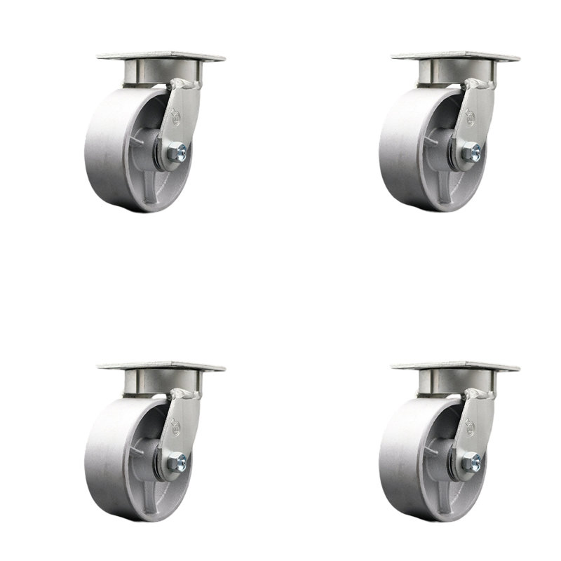 5 Inch Kingpinless Semi Steel Wheel Swivel Top Plate Caster Set of 4 SCC