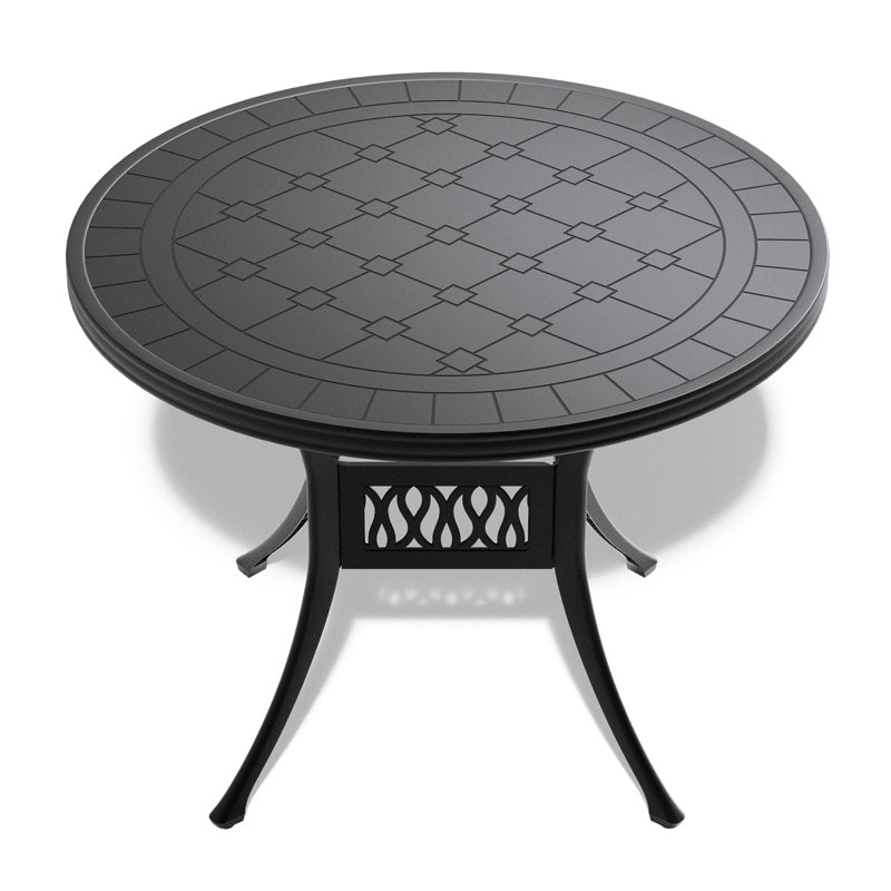 Table de salle à manger 39,37 pouces en fonte d'aluminium avec structure noire et texture sculptée sur le plateau de table