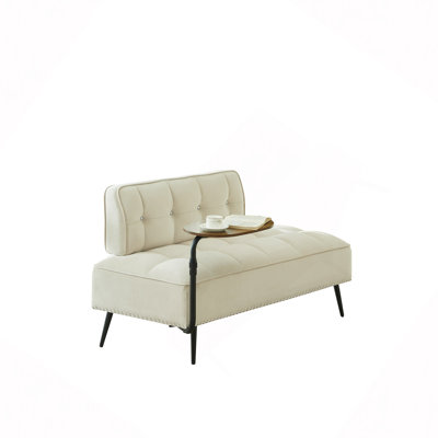 Canapé moderne à deux places en velours avec dossier et table d'appoint rotative à 360 ° - Repose-pieds, banc multi-usage, ensemble de bureau et chaise, conception peu encombrante pour le salon, la chambre à coucher, l’appartement