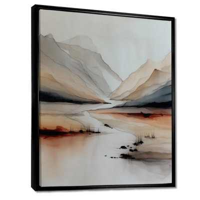 «Watercolor River Drift Mountains», reproduction d'art sur toile encadrée, paysage orange