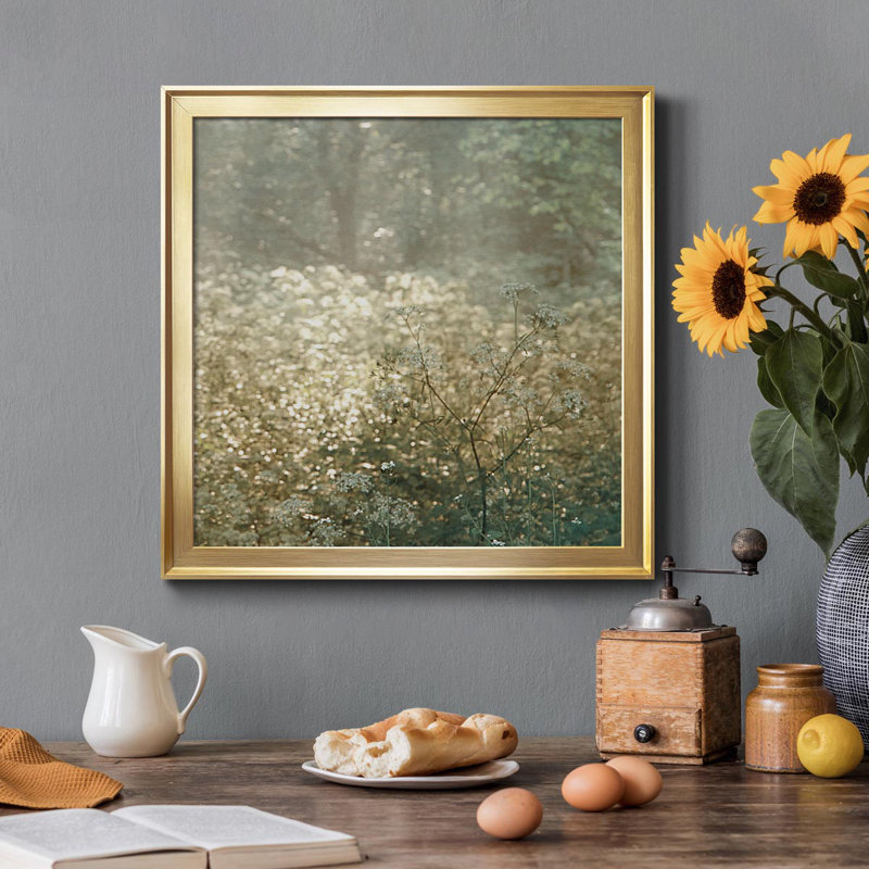 «Foret De Tenom», peinture sur toile encadrée, Cadre doré, H 17,5 po x l 17,5 po x P 1,5 po