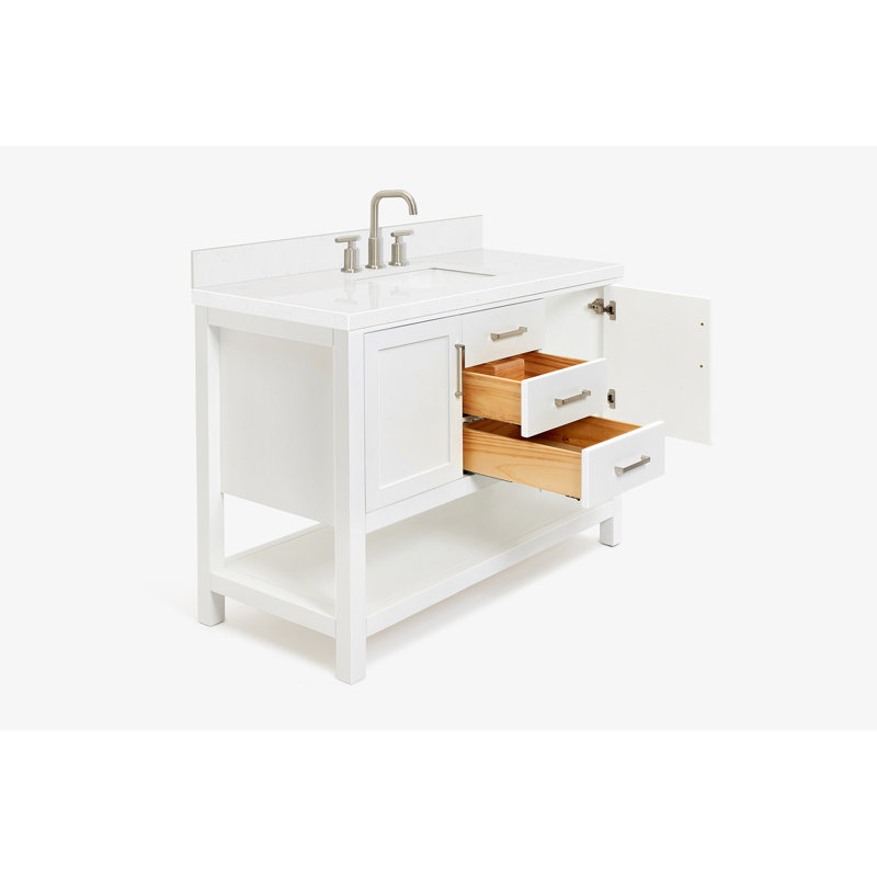 Meuble-lavabo simple avec plateau ARIEL Moille 48, Blanc, Rectangular
