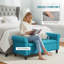 Repose-pieds 50 po, banc de chambre avec pieds en bois, bleu sarcelle-124533135