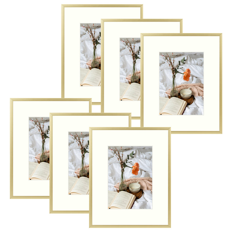 Drennon Metal Picture Frame, Aluminum Photo Frames for Table Top and Wall Mounting, 8" x 10" Matted to 5" x 7", Gold