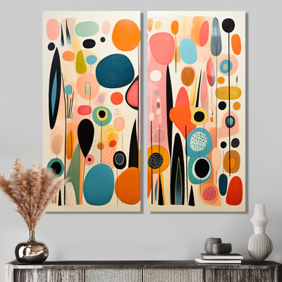 «Pink Mid Century Playful Patterns II», art mural moderne sur toile Mid-Century