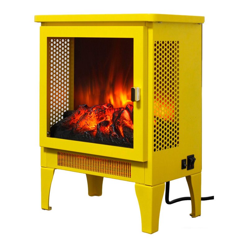 17 Inch Freestanding Electric Fireplace Stove Heater With 3D Flame Effect,Lemon Yellow, Bright Yellow