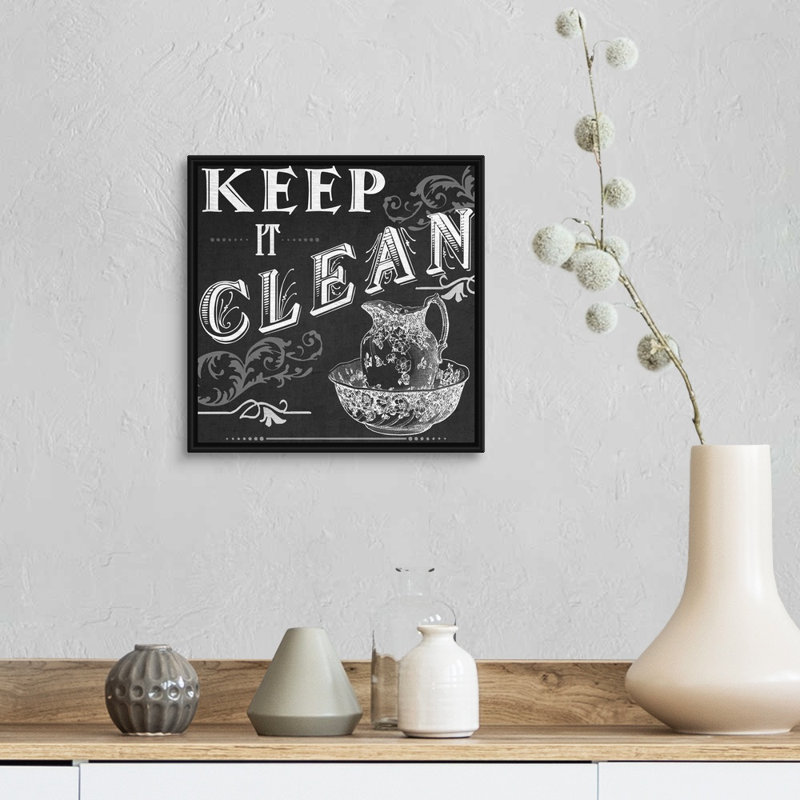 «Chalkboard Bath Signs IV», reproduction d'impression sur toile, Cadre flottant noir, H 13,7 po x l 13,7 po x P 1,75 po