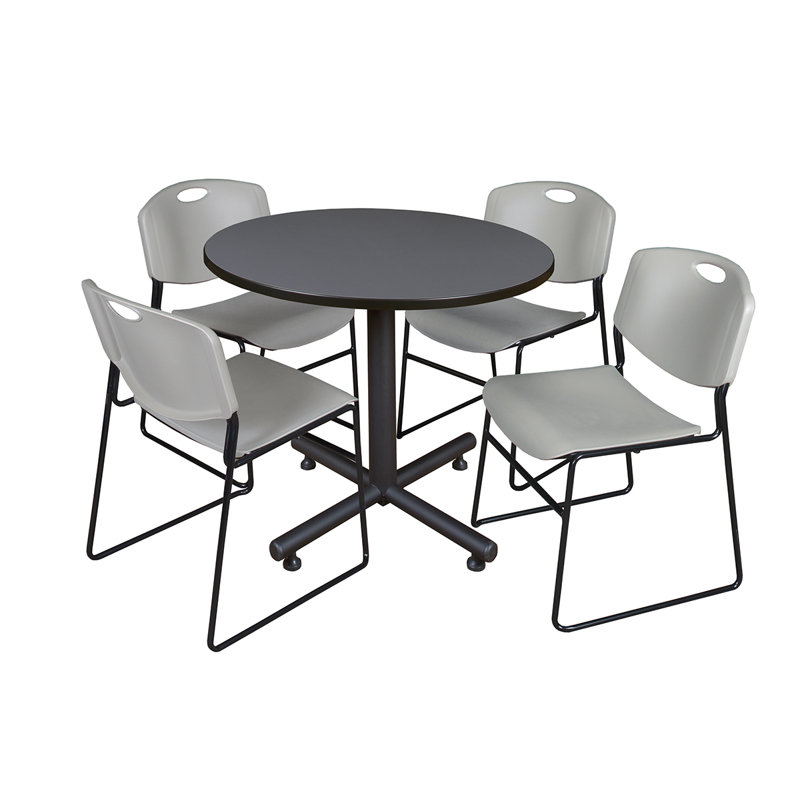 Table de salle à manger avec base Nick Nick et 4 chaises empilables Zeng, Gris, Gris