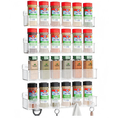 Spice Rack Wall Mount, 4 Pack, Clear, 2 Inch Wide, Screw Or Adhesive Installation, Spice Rack Organizer For Small Spice Jars, Suitable For Kitchen Cabinet Or Pantry Door