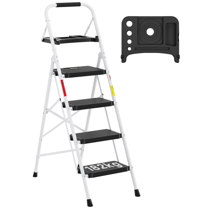 4 - Step Folding Step Ladder, White