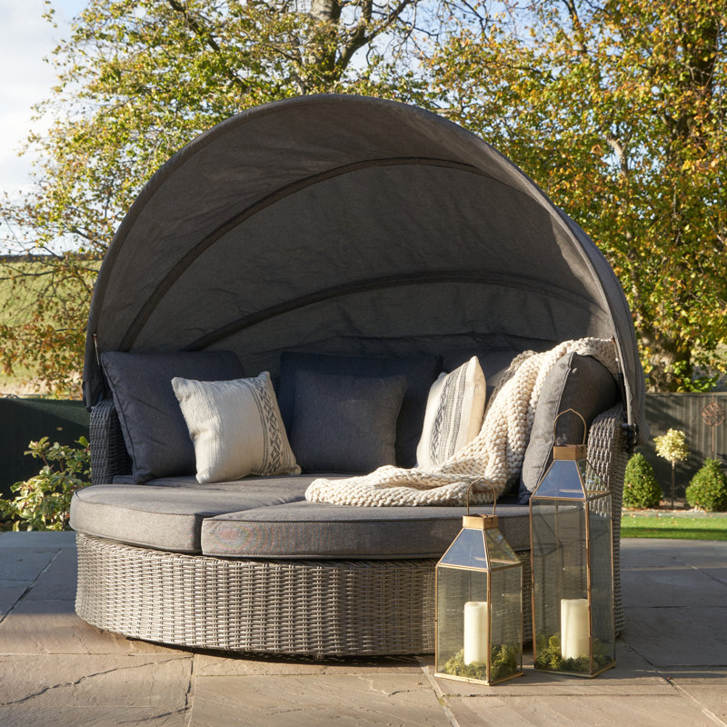Aarju 195cm Wide Wicker Patio Daybed with Cushions, Slate Grey