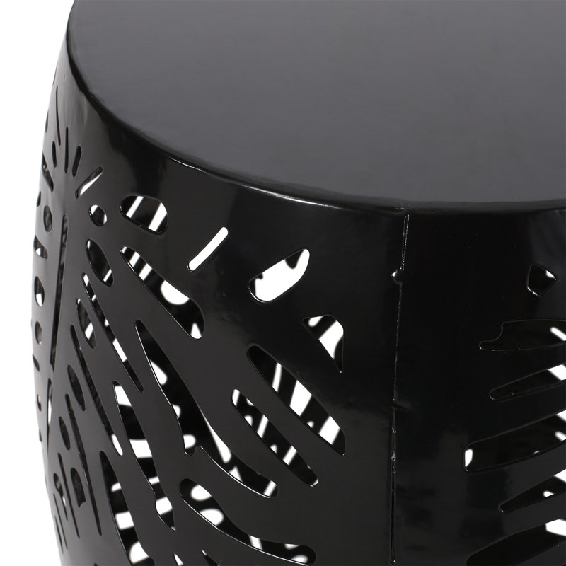 Asbel Modern Outdoor Metal Cylindrical Accent End Table with Iron Cut Design for Patio, Balcony & Garden, 1, Black 1