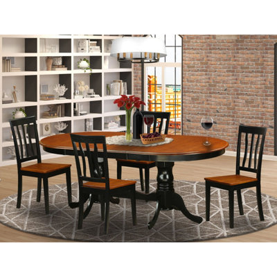 5 Piece Dinette Set for 4 Includes an Oval Dining Table with Butterfly Leaf and 4 Dining Room Chairs, Black & Cherry