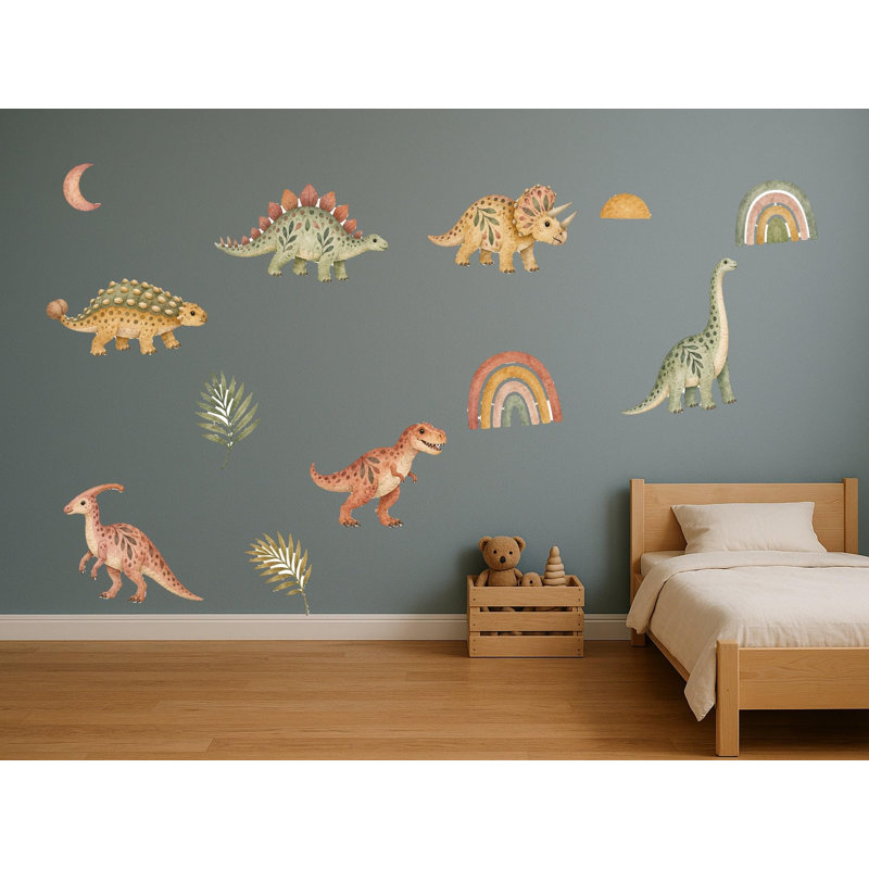 Boho Dinosaur Wall Decals, Set of 12 Peel and Stick Nursery Wall Stickers, Satin Finish Removable Kids Room Wall Art, 20"W x 20"H (50 x 50 cm)
