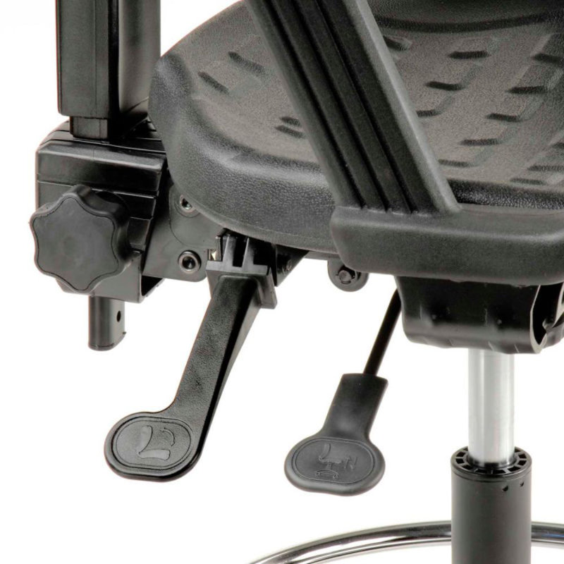 Backed Adjustable Height Ergonomic Lab Stool with Footring Wheels