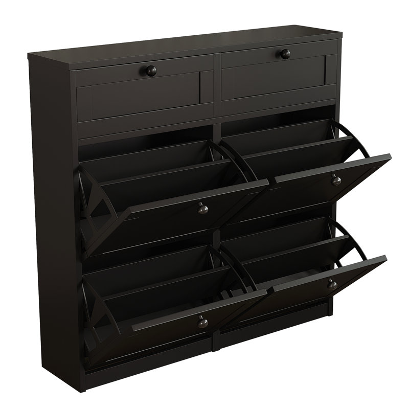 Armoire de rangement pour chaussures 24 paires avec 2 tiroirs, Noir