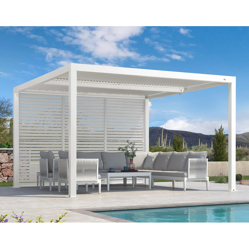 Pergola d'extérieur en aluminium mauve à persienne mauve, H 94,49 po x l 144,88 po x P 144,88 po