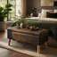 Banc coffre carré de 81 cm de large avec plateau intégré et repose-pieds rembourré, idéal pour le salon ou la chambre.-1009112407