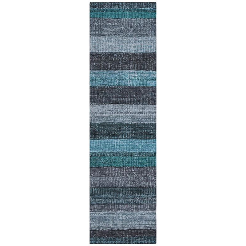 Machine Washable Indoor/Outdoor Xhevrie Teal Rug, Runner 2'3" x 7'6"