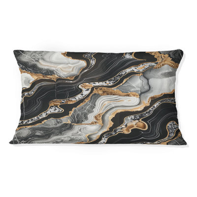 Black Gold Marble - Transitional Lumbar Pillow