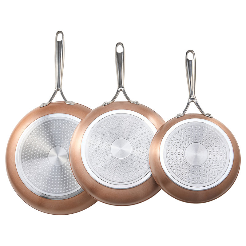 Ensemble de poêles à frire en aluminium 3 pièces 8 10 12 po pré-assaisonné gris
