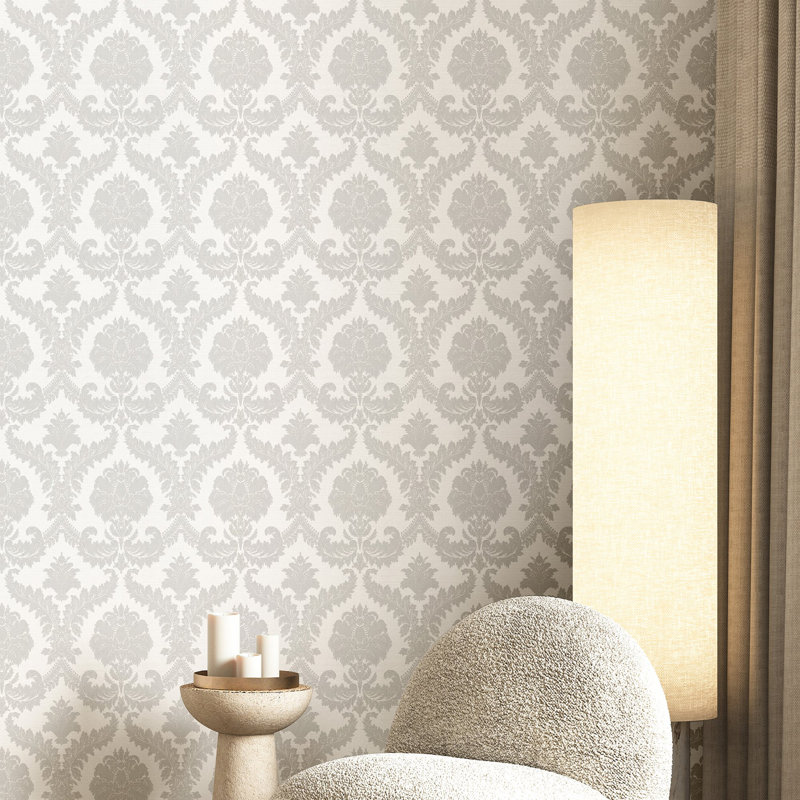Italian Silks and Damasks 10.05m x 53cm Textured Satin Wallpaper Roll, Grey/Beige