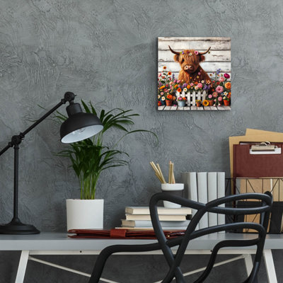 «Adorable Highland Cow» par Rey Klimt, art mural acrylique, 12 po x 12 po