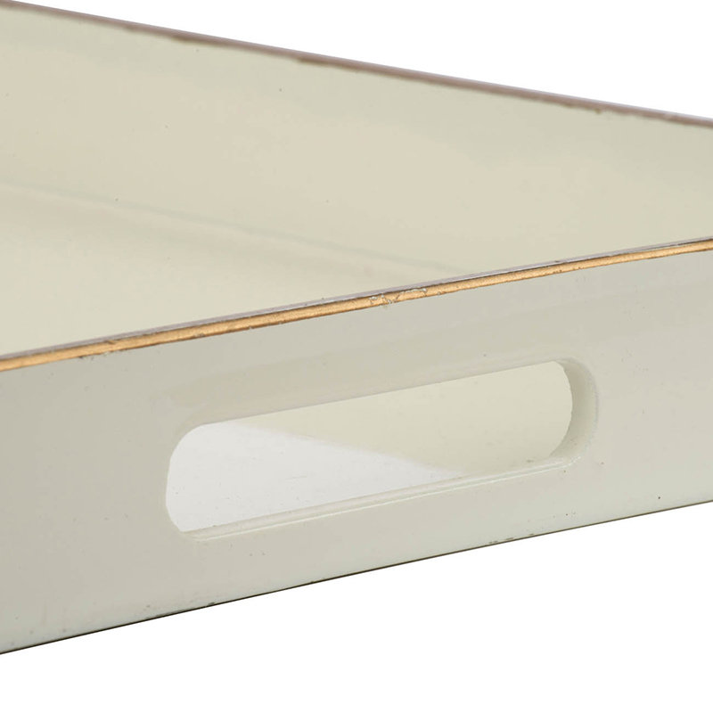 Plateau rectangulaire en plastique blanc de 19 po avec poignées découpées, plateau décoratif moderne pour le service, le rangement ou la pièce maîtresse