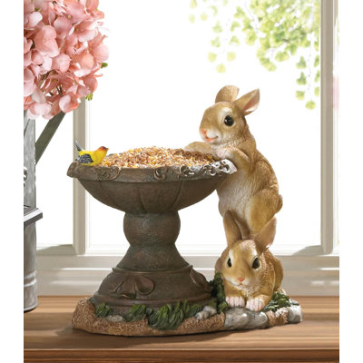 Playful Bunnies Bird Feeder | Rabbit Garden Statue Basin