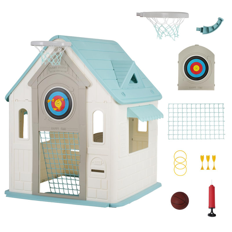 Maisonnette verte et blanche pour enfants avec activités sportives 4-en-1, Vert-blanc - basique