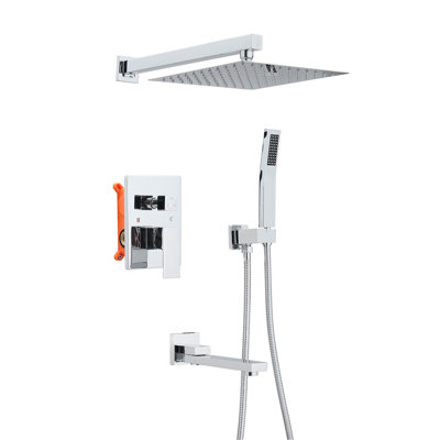 Shower System with 10 Inch Rain Shower Head and Handheld Wall Mounted and Down Sprayer,High Pressure Rainfall Shower Faucet Fixture Combo Set with 2 in 1 Handheld Showerhead for Bathroom, Chrome