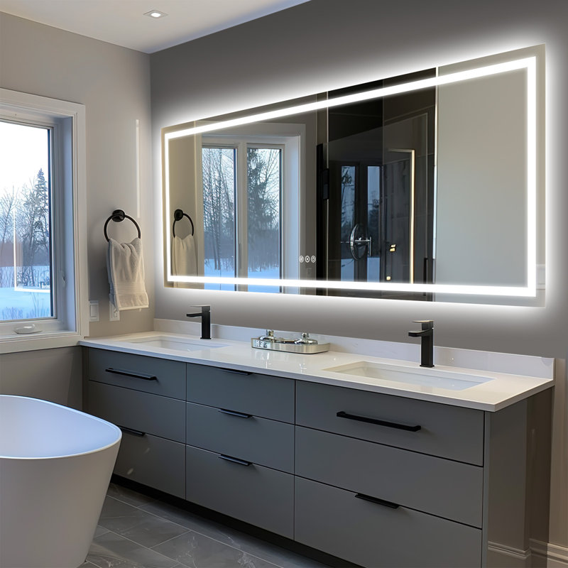 LED Bathroom Vanity Mirror 3 Color Dimmable Anti Fog LED Bathroom Mirror Frontlit & Backlit LED Wall Mirror, 32" x 84"