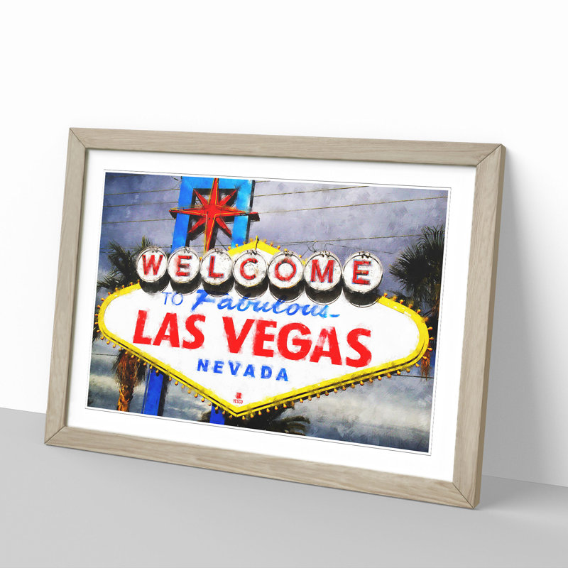 Las Vegas Sign Vol.2 - Picture Frame Painting, 36cm H x 48cm W x 2cm D, Oak Framed