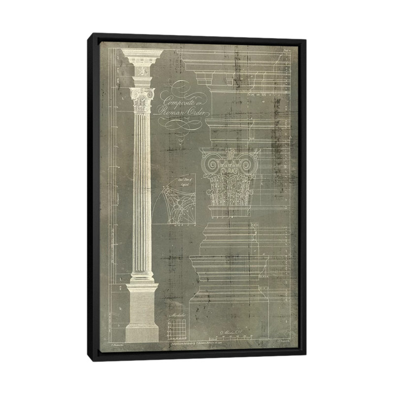 « column blueprint i », impression sur toile, H 26 po x l 18 po x P 1,5 po, Toile encadrée noire, Pas de tapis