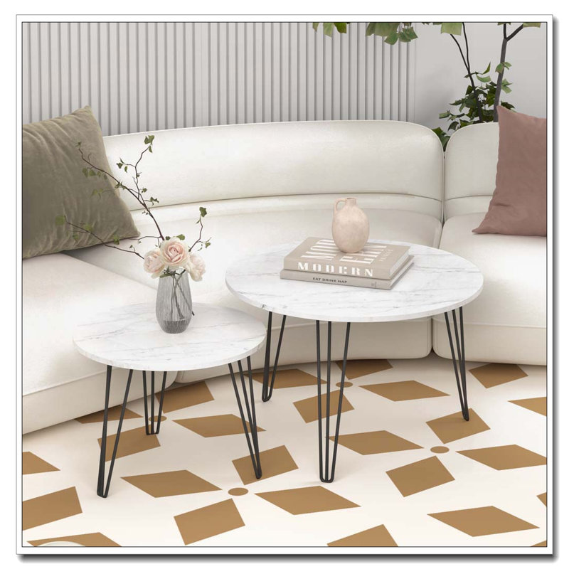 Ensemble de tables basses Nesting, Blanc, Imitation marbre