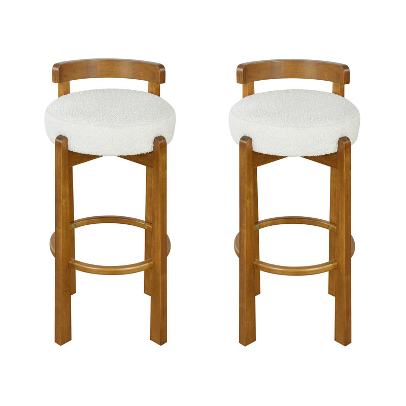 Ensemble de 2 tabourets de bar d'intérieur à dossier bas en bois, finition noyer et blanc, Blanc