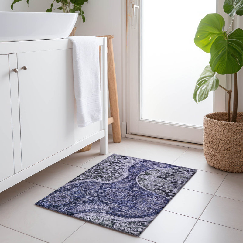 Tapis bleu marine intérieur / extérieur lavable à la machine Chayil ACN1078, Rectangle 1 pi 8 po x 2 pi 6 po