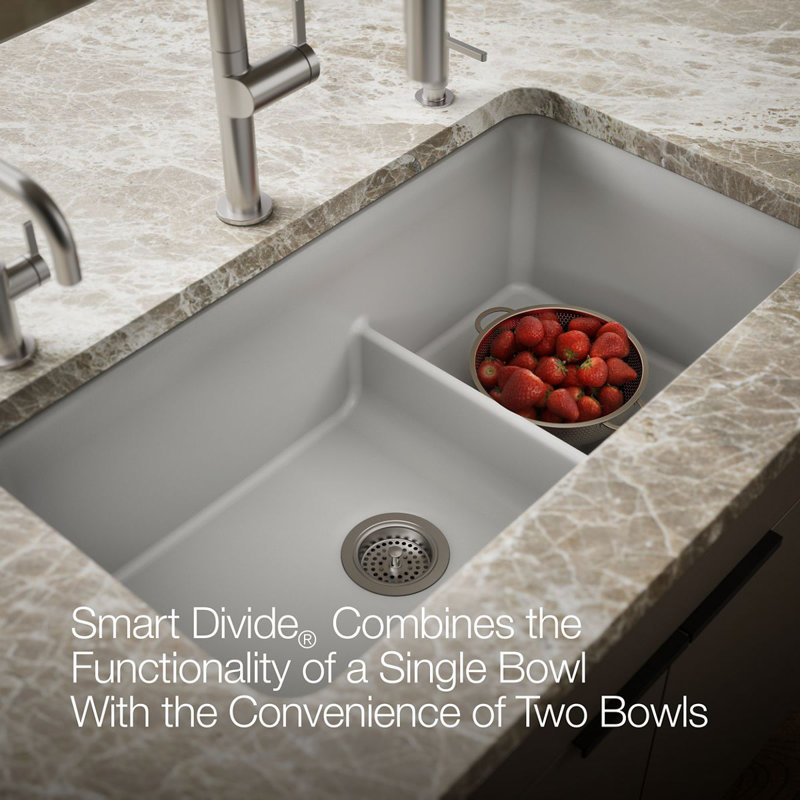 Cairn Smart Divide 33-1/2" Undermount Kitchen Sink, Gray