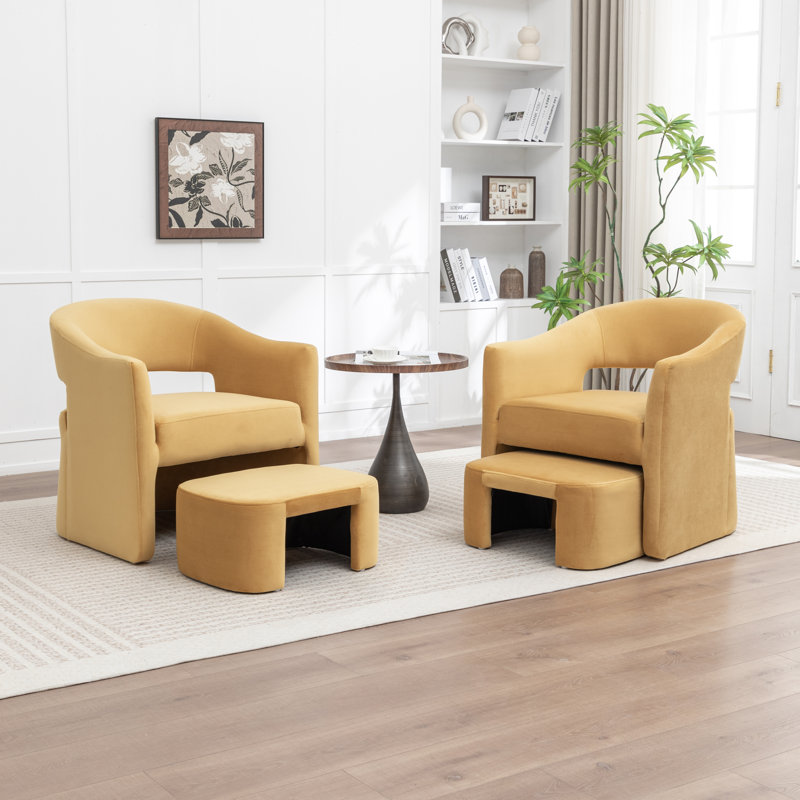 Upholstered Barrel Chair With Ottoman, Yellow