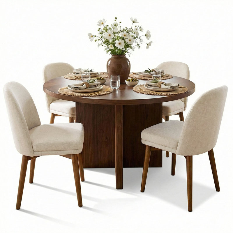 Mid-Century 5-Piece Modern Dining Set For 4, Beige