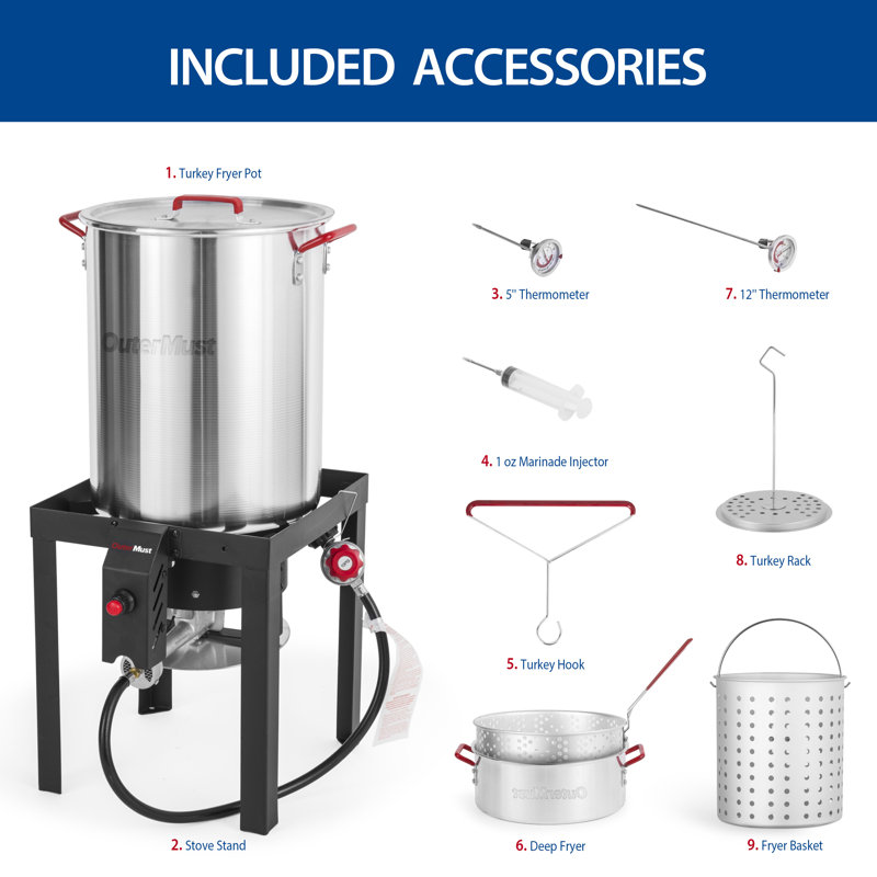 Ensemble de friteuse à gaz de 30 pte et friteuse à poisson de 10 pte OuterMust, friteuse à dinde en aluminium de 50 000 BTU avec panier et brûleur, allumage électronique, idéal pour le crabe, le poisson, le poulet frit et la dinde