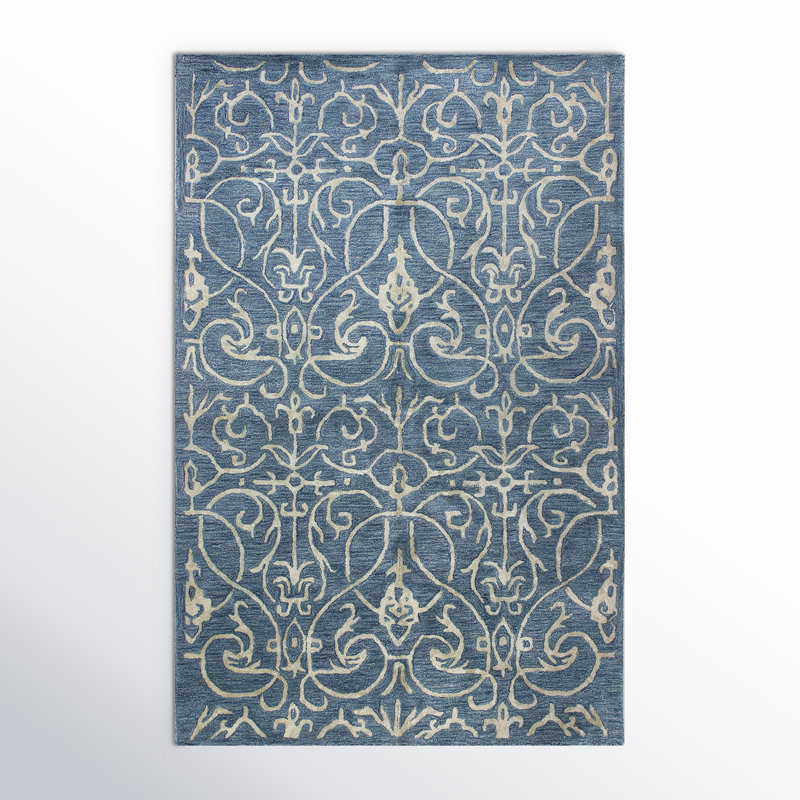 Waylon Handmade Tufted Azure/Ivory Area Rug, Rectangle 5'6" x 8'6"