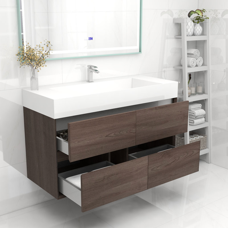 Meuble-lavabo mural simple 48 po, Chêne rouge