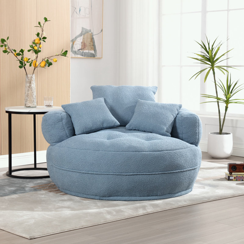 Canapé simple en chenille avec coussins, Bleu clair