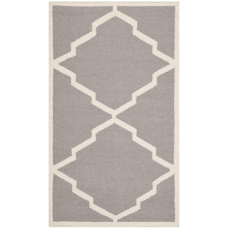 Brambach Hand Woven Flat Weave Wool/Cotton Geometric Rug in Gray, Rectangle 3' x 5'
