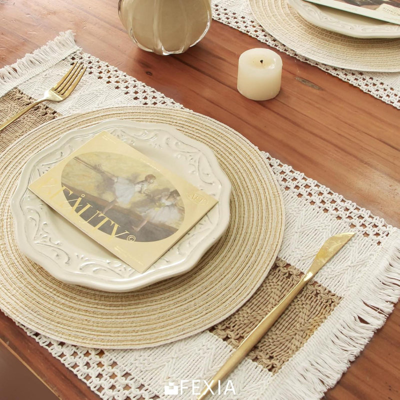Ensemble de napperons Boho de 6 décorations de table en macramé et napperons de style campagnard en jute de coton naturel pour la cuisine et la table de salle à manger
