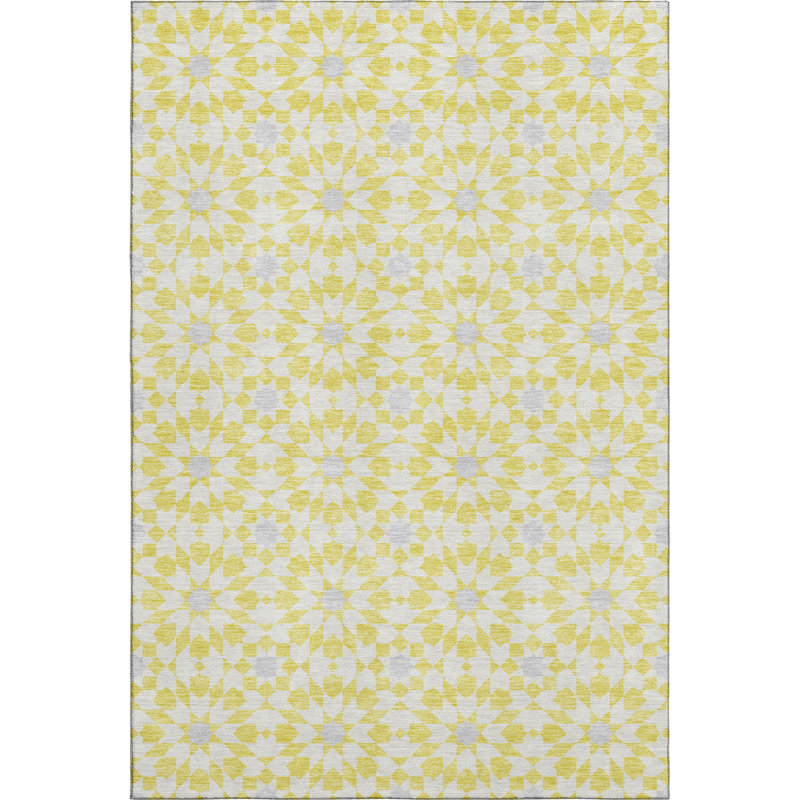 Premium Machine Washable Tweedy Yellow Rug, Rectangle 2'6" x 3'10"