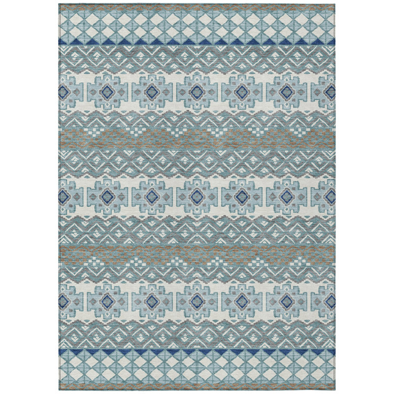 Machine Washable Indoor/Outdoor Chantille ACN2760 Striped Rug, Teal, 10' x 14'