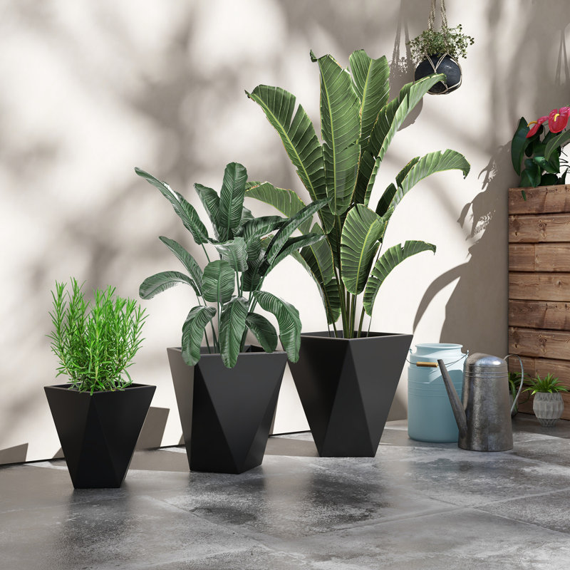 Ensemble de 3 grandes jardinières, Noir