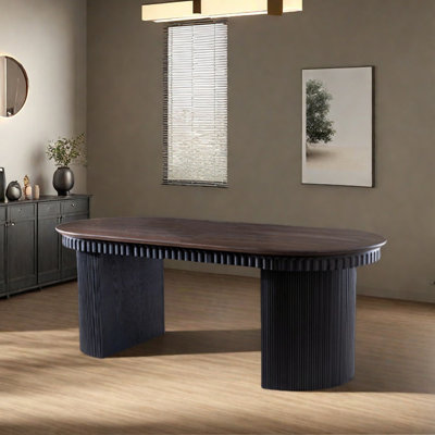 Elliptical ash wood dining table with drawers